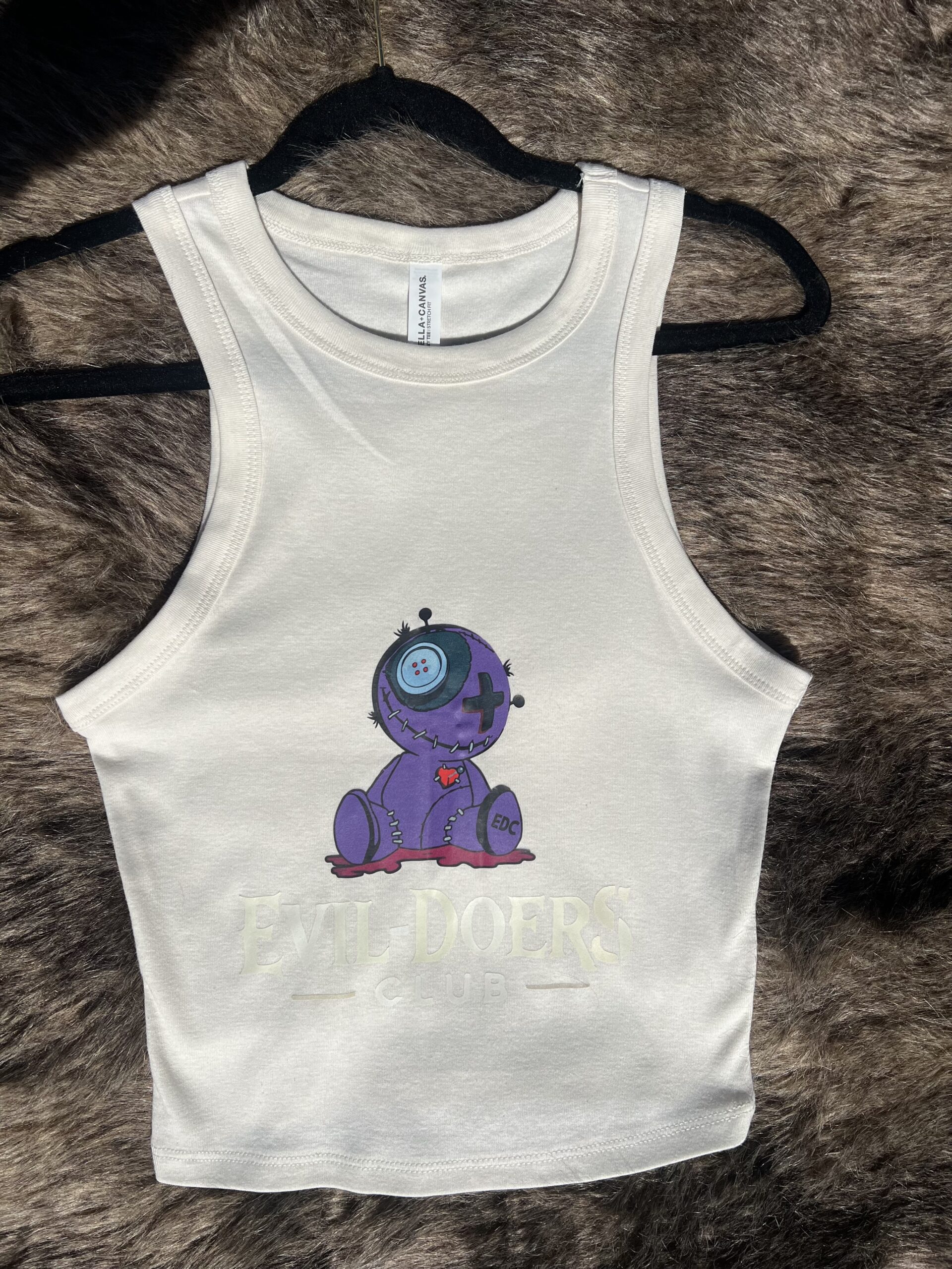 Off White Racerback Tank With Voodoo Doll