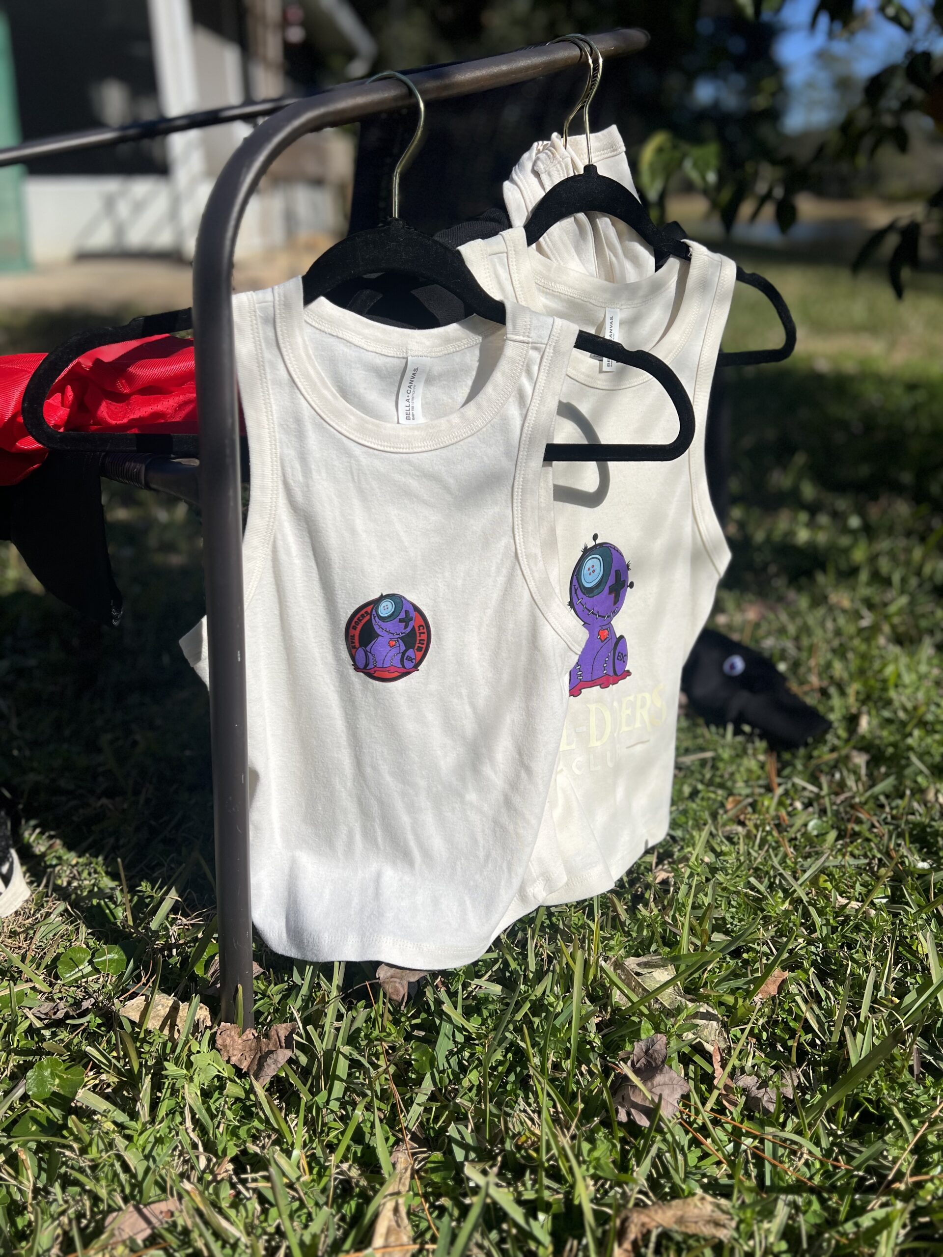 Off White Racerback Tank With Circular Voodoo Doll Logo - Image 2